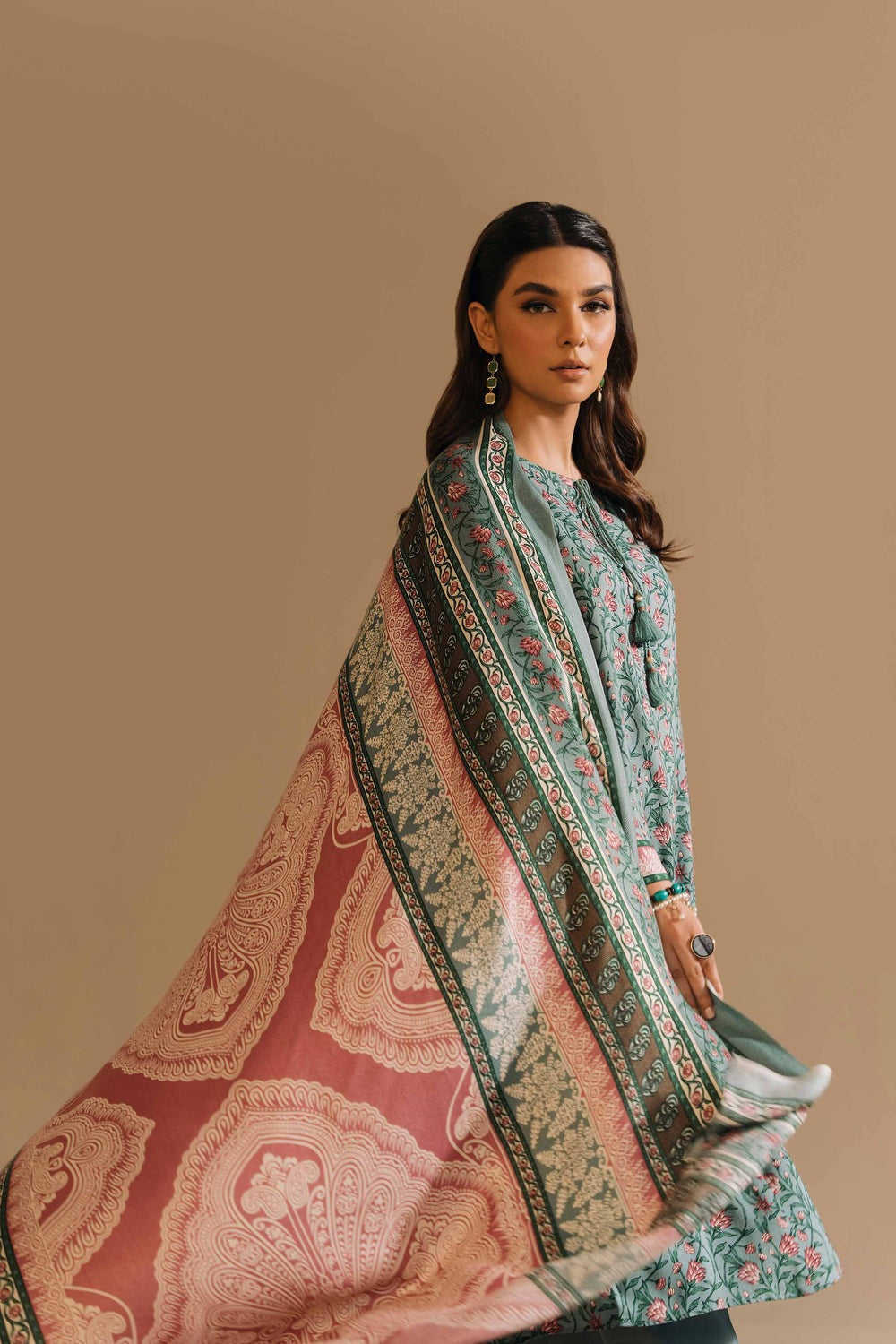 Nishat Premium Khaddar Winter 3-Piece Suit – Icy Blue Paisley Bloom