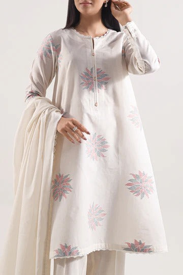 Saya Premium Dyed Jacquard 3-Piece Suit – Soft Ivory Pastel Bloom Edition