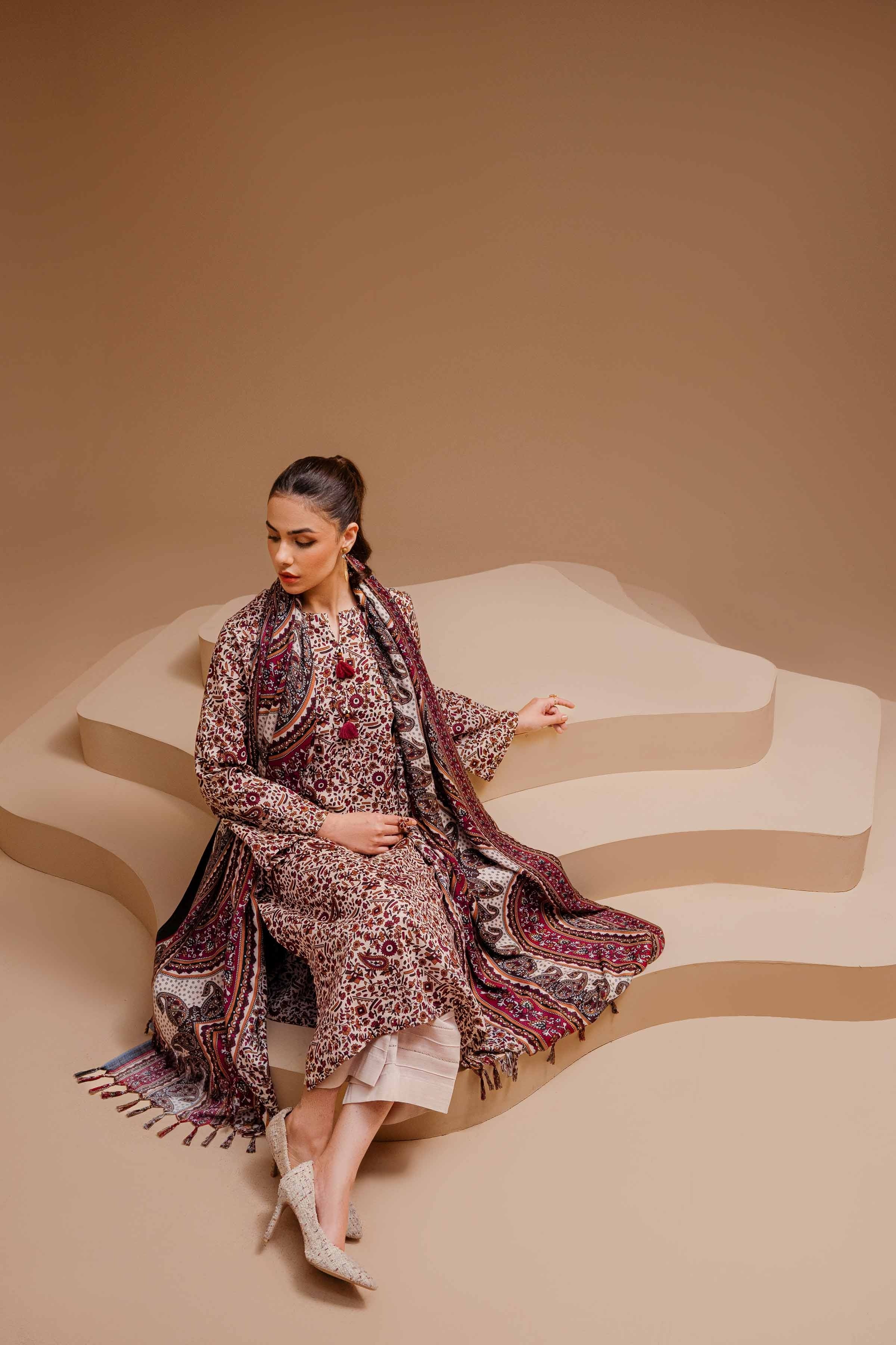 Nishat Premium Khaddar Winter 3-Piece Suit – Deep Maroon Tribal Luxe