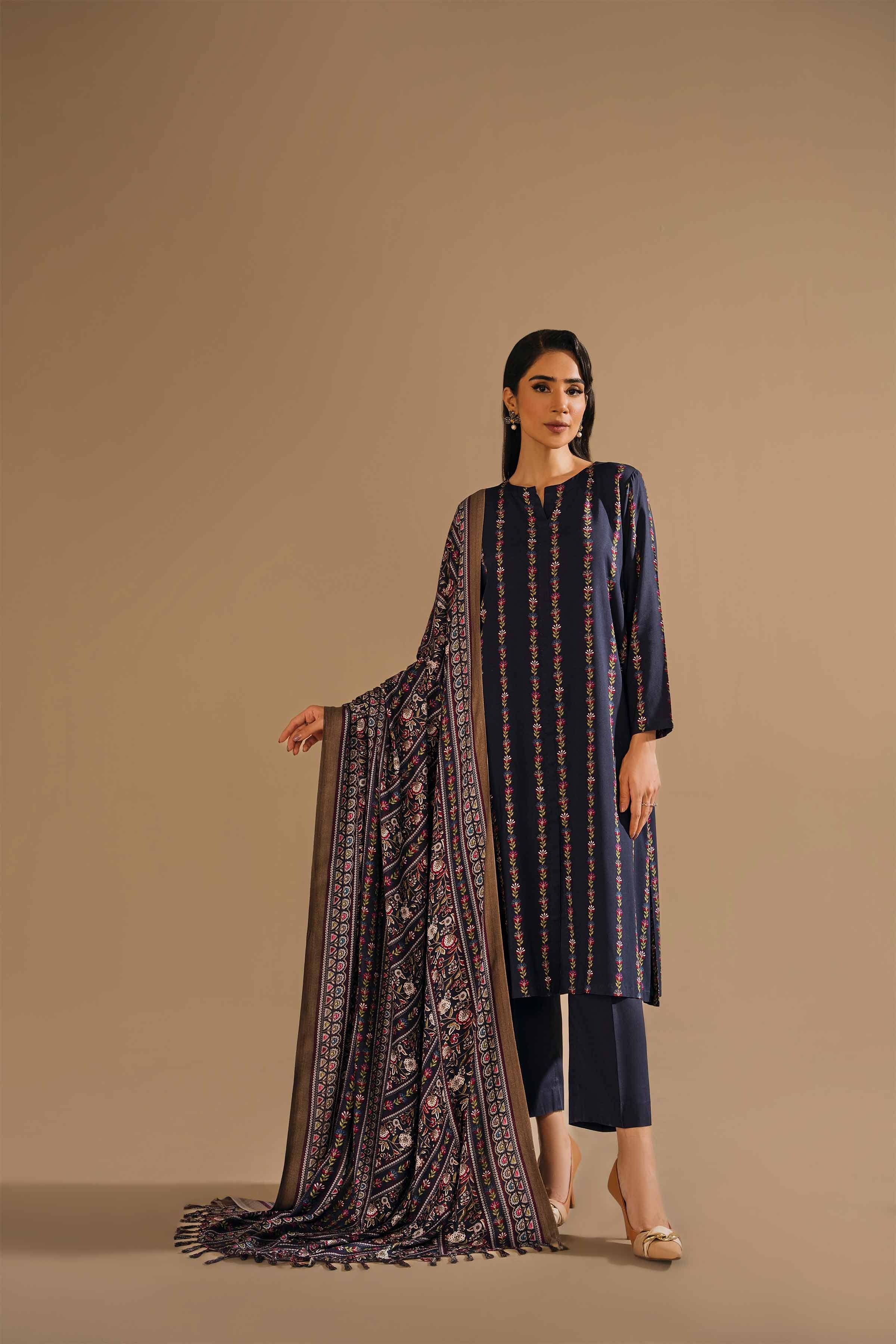 Nishat Premium Khaddar 3-Piece Winter Suit – Midnight Ethnic Stripes