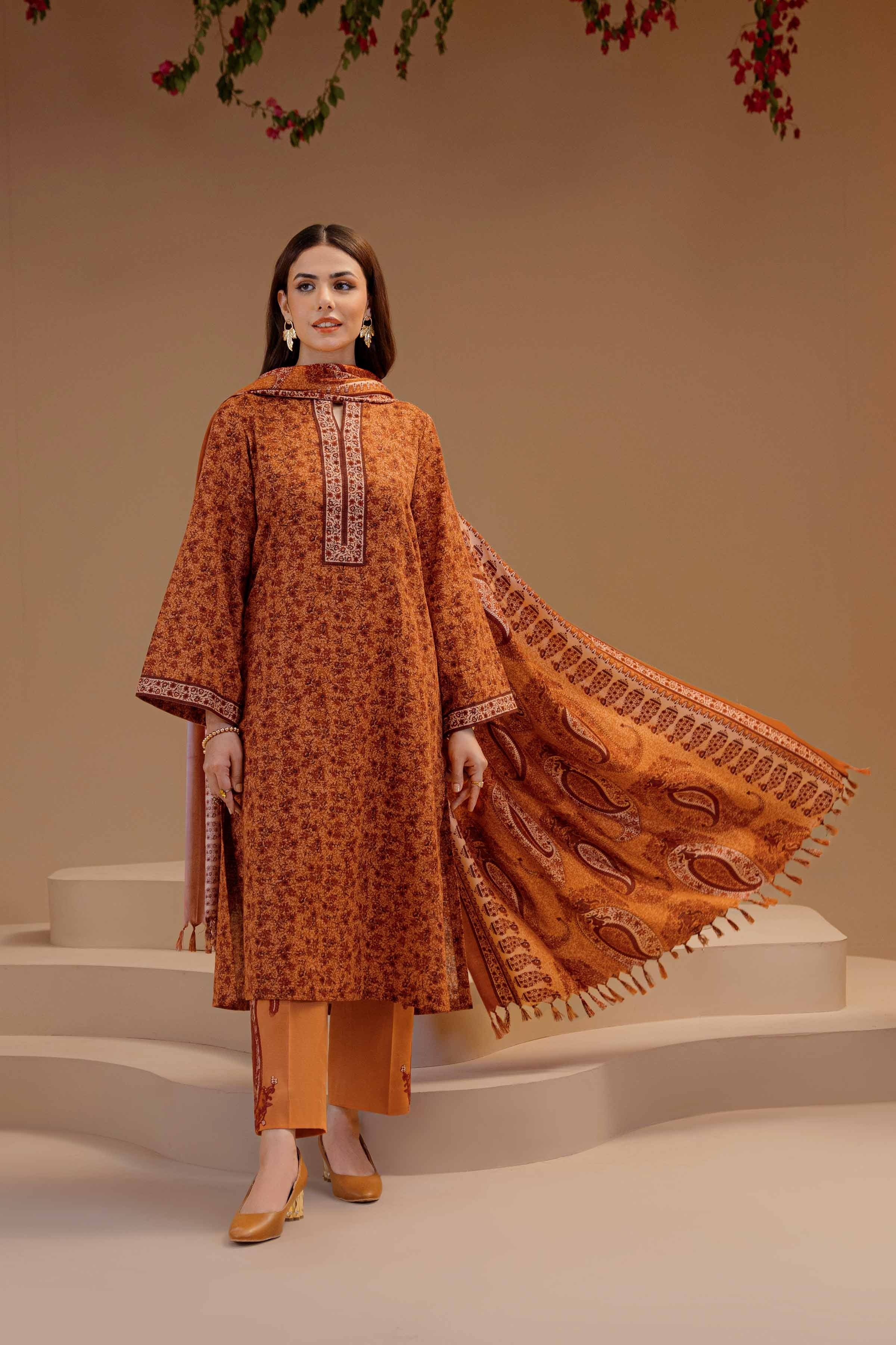 Nishat Premium Khaddar 3-Piece Suit – Rusted Rose Vintage Elegance
