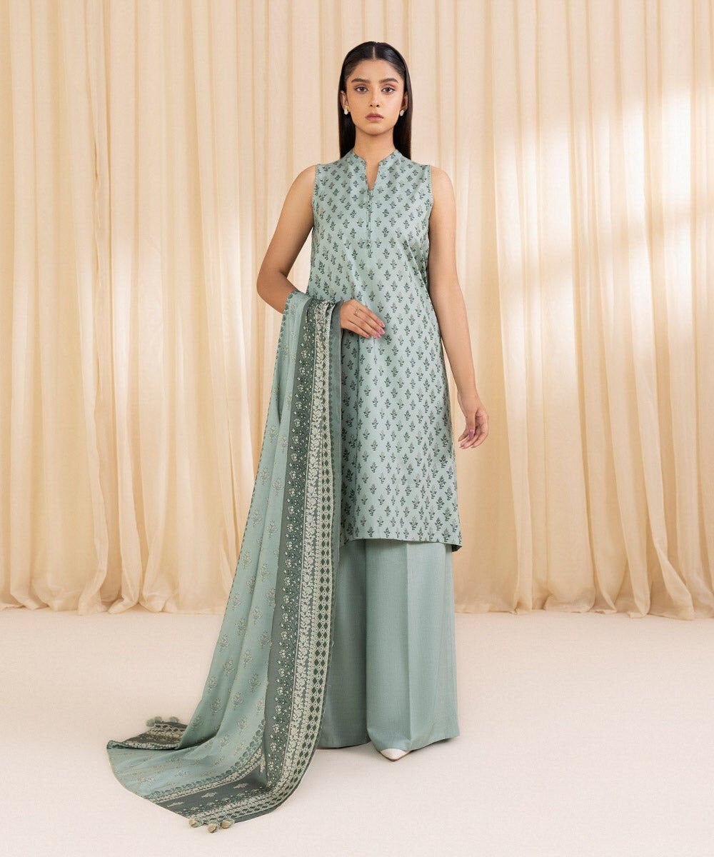 Sapphire 2-Piece Printed Linen Suit – Mint Elegance Edition