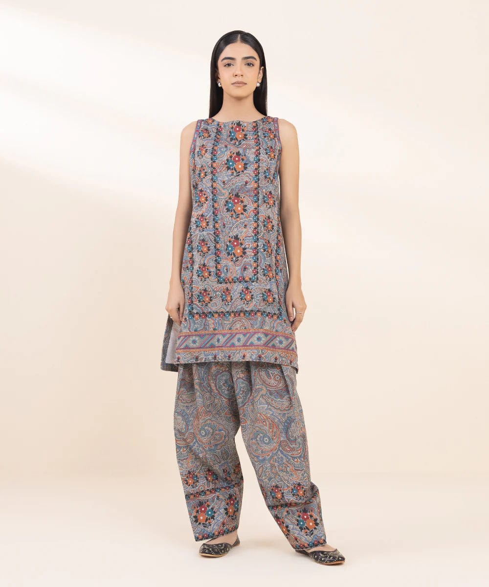 Sapphire 2-Piece Printed Light Khaddar Suit with Embroidered Front Border – Winter Classic Collection