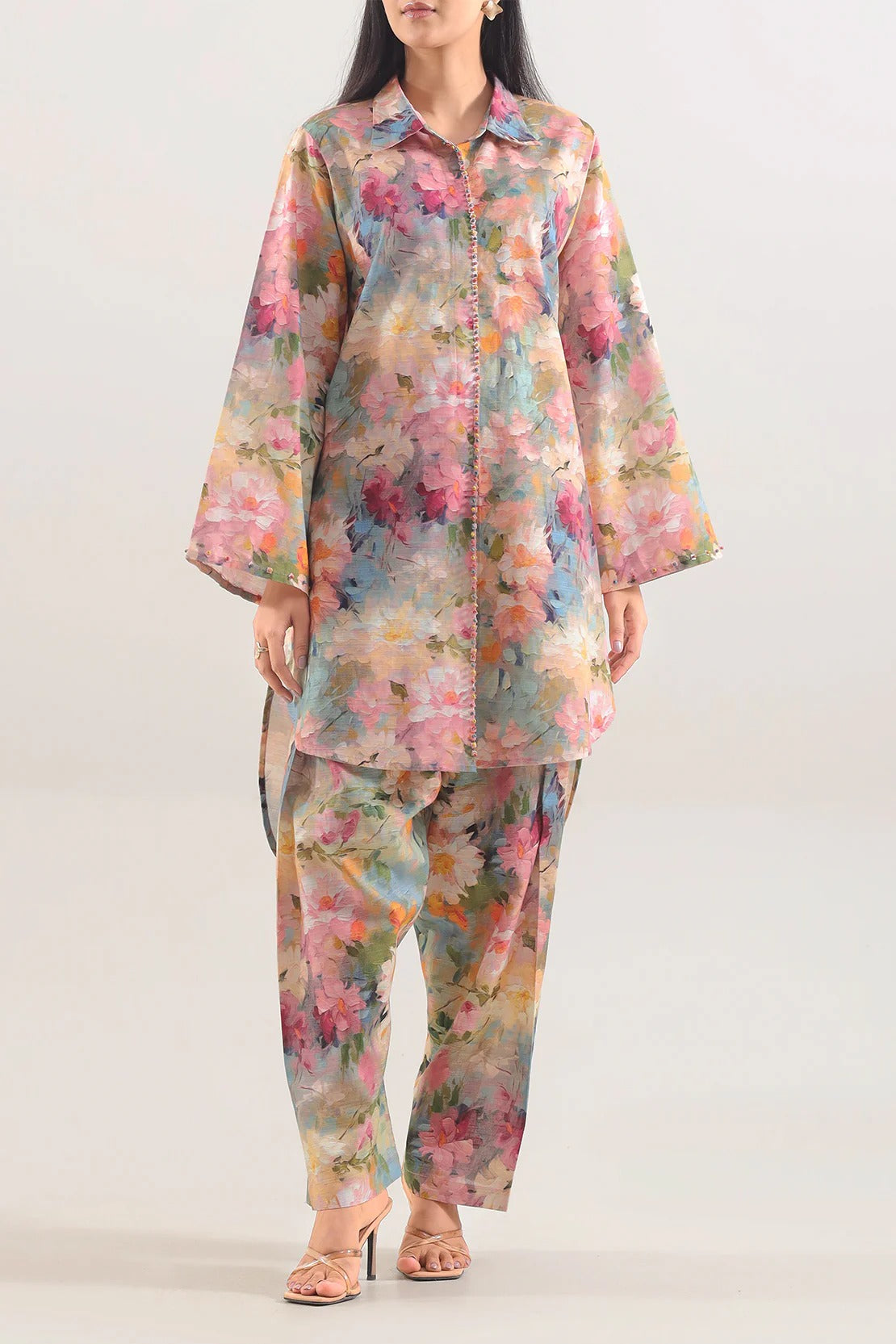 Saya Premium Printed Khaddar 2-Piece Suit – Watercolor Bloom Cotton Khaddar Shirt & Trouse