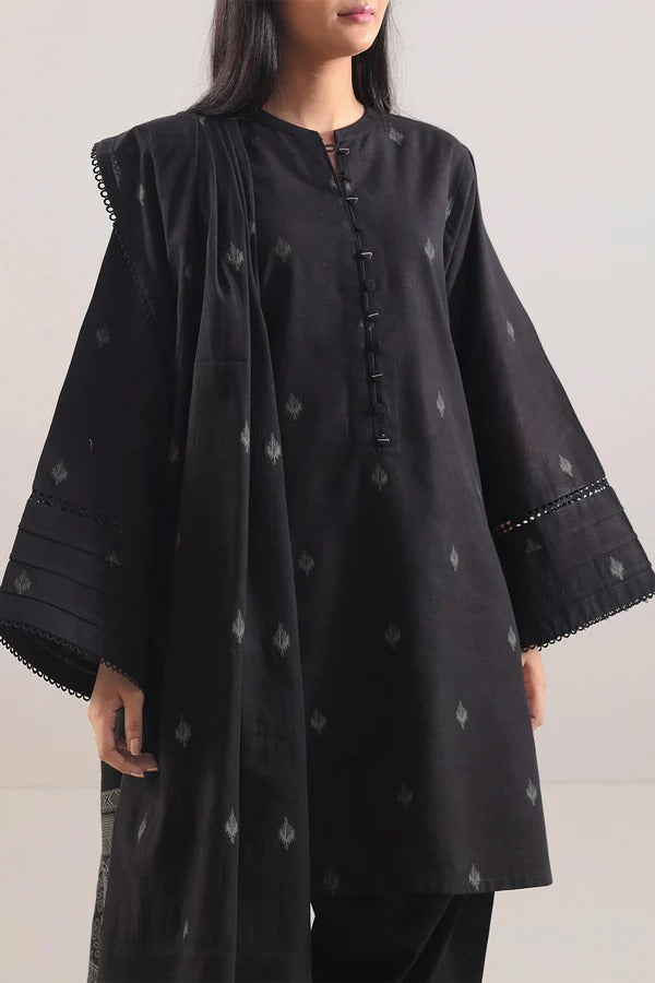 Saya Premium Dyed Jacquard 3-Piece Suit – Deep Charcoal Black Elegance