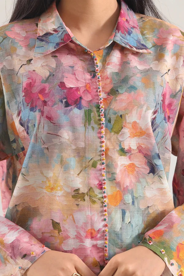 Saya Premium Printed Khaddar 2-Piece Suit – Watercolor Bloom Cotton Khaddar Shirt & Trouse