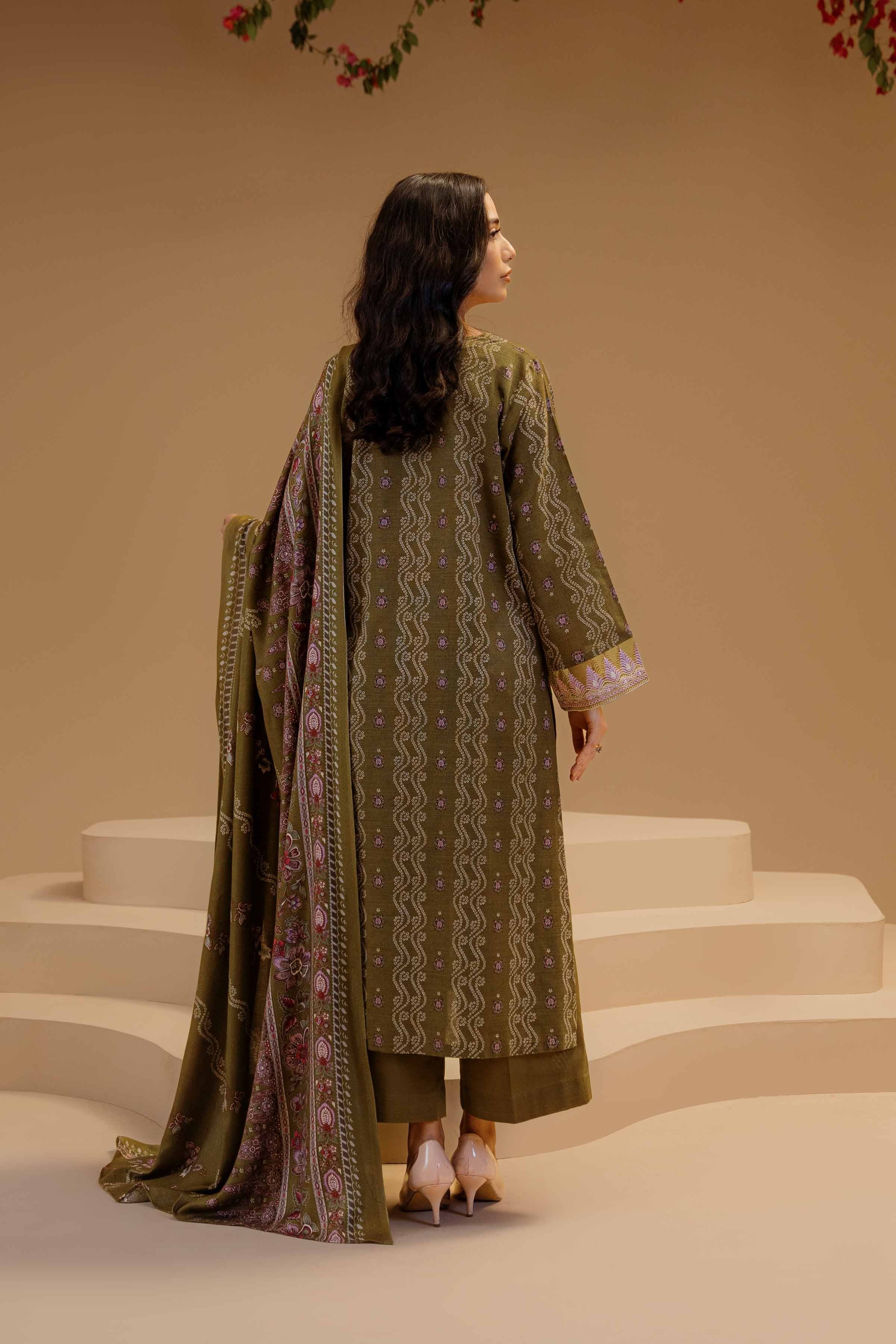 Nishat Premium Khaddar 3-Piece Suit – Olive Meadow Floral Harmony