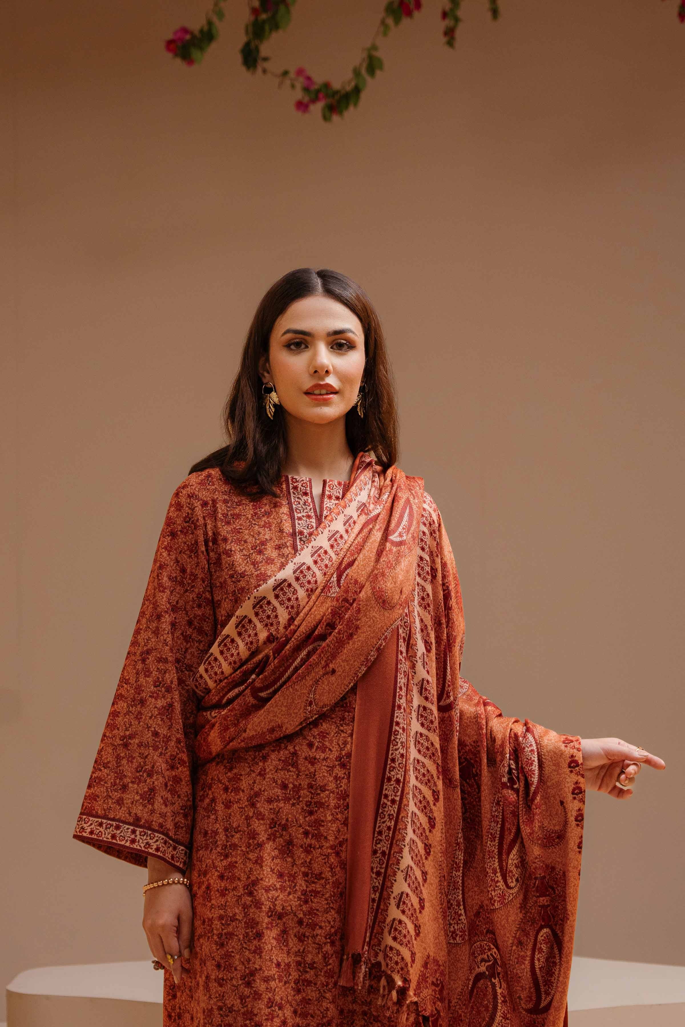 Nishat Premium Khaddar 3-Piece Suit – Rusted Rose Vintage Elegance