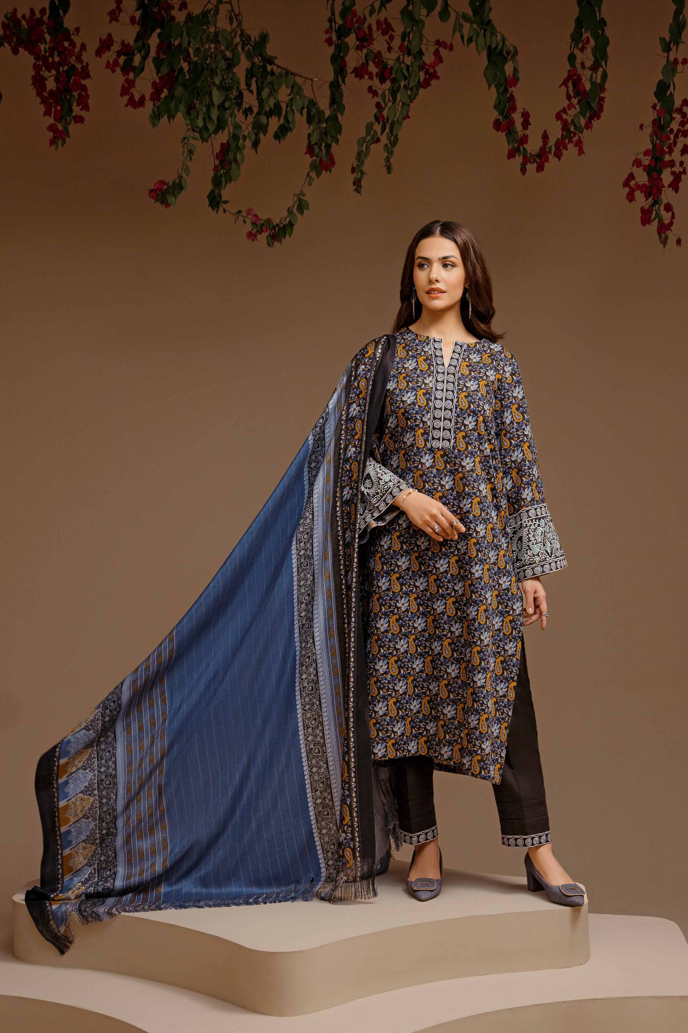 Nishat Premium Winter Khaddar 3-Piece Suit – Midnight Blue Mosaic